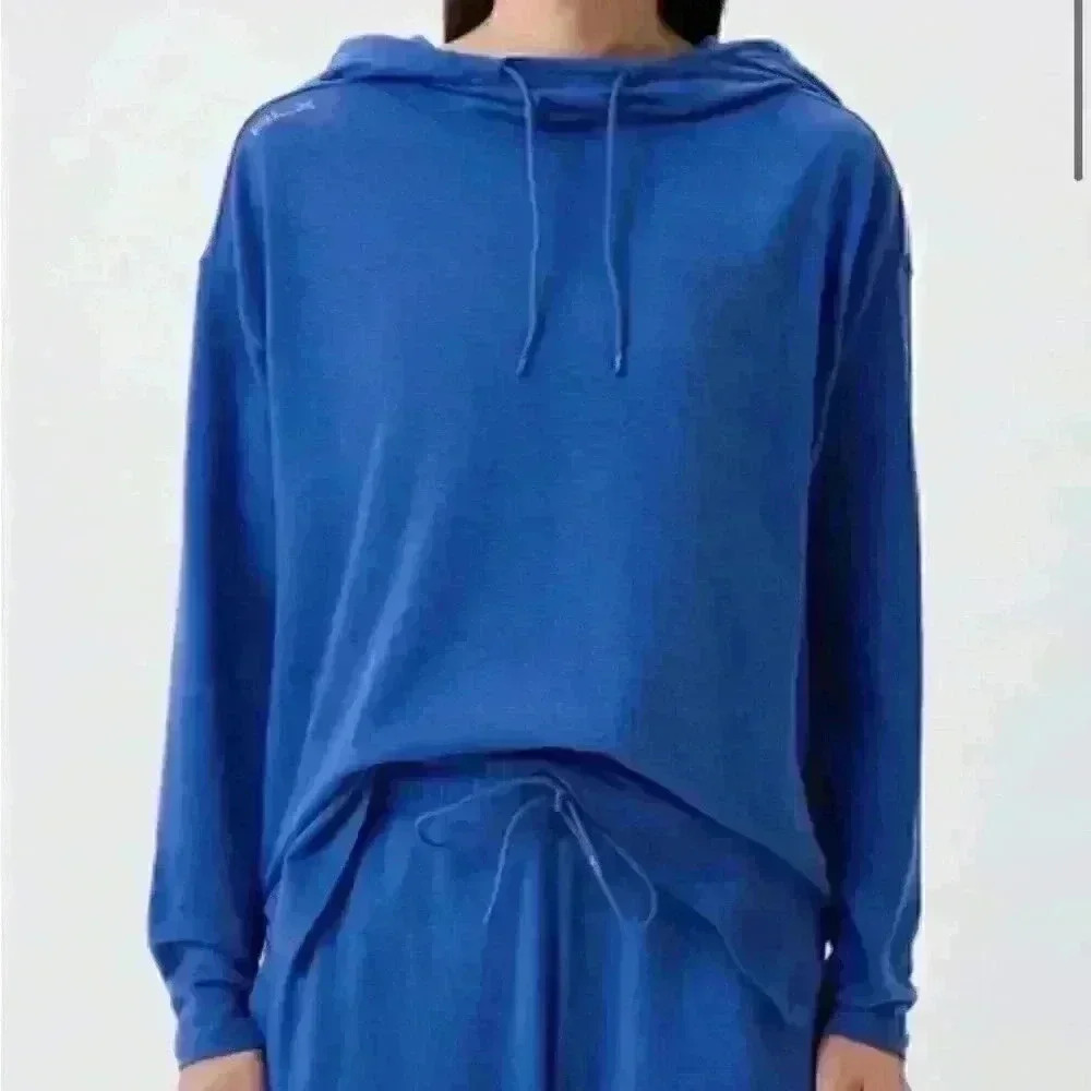 NWT RLX Ralph Lauren cowl neck hoodie Sz L in royal blue - soft!